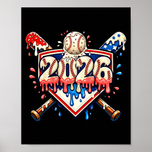 Baseball 2026 Ice Cream Drip Bats For Boys Birthda Poster
