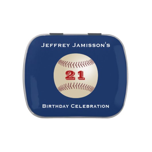 Baseball 21st Birthday Party Favor Jelly Belly Candy Tin (Top)