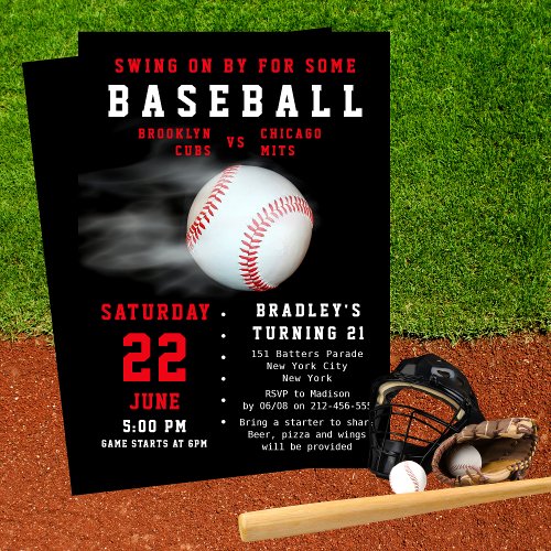 Baseball 21st Birthday Sports Party Invitation