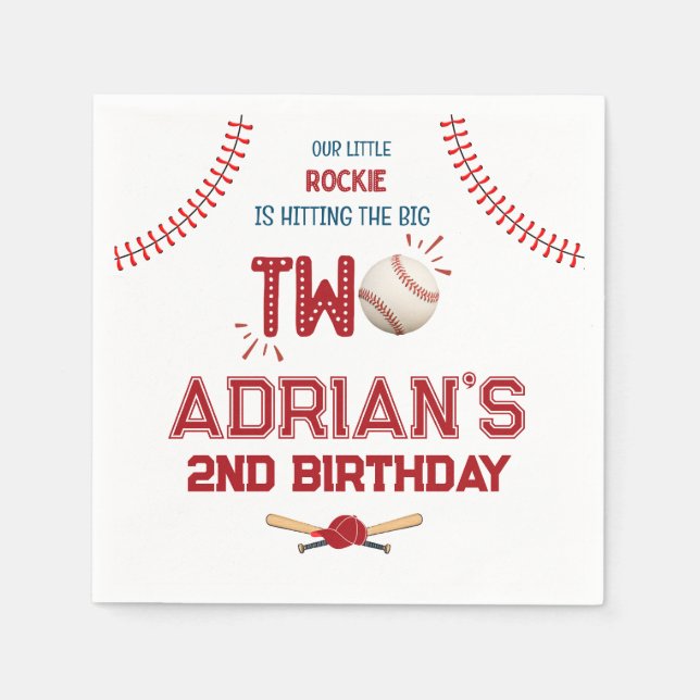 Baseball 2nd birthday boy napkins (Front)
