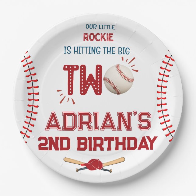 Baseball 2nd birthday boy paper plates (Front)