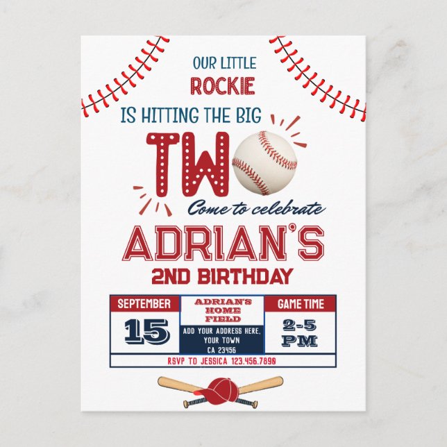 Baseball 2nd birthday boy postcard (Front)