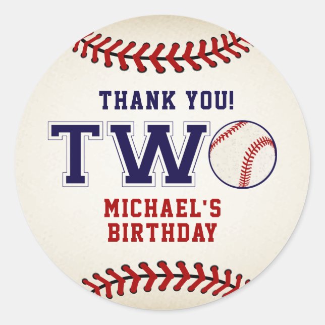 Baseball 2nd Birthday Classic Round Sticker (Front)