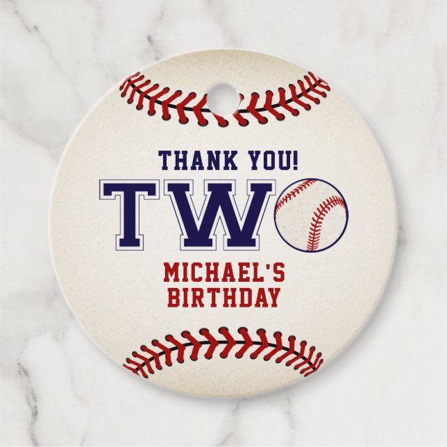 Baseball 2nd Birthday Favor Tags (Front)