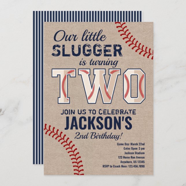 Baseball 2nd Birthday Invitation (Front/Back)