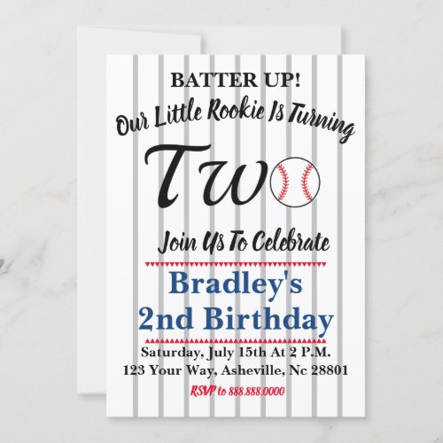 Baseball 2nd Birthday Invitation