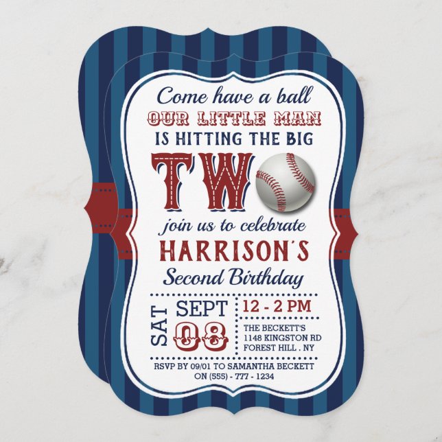 Baseball 2nd Birthday Invitations (Front/Back)