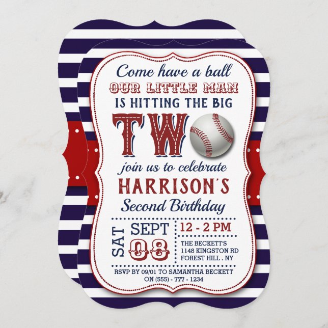 Baseball 2nd Birthday Invitations (Front/Back)