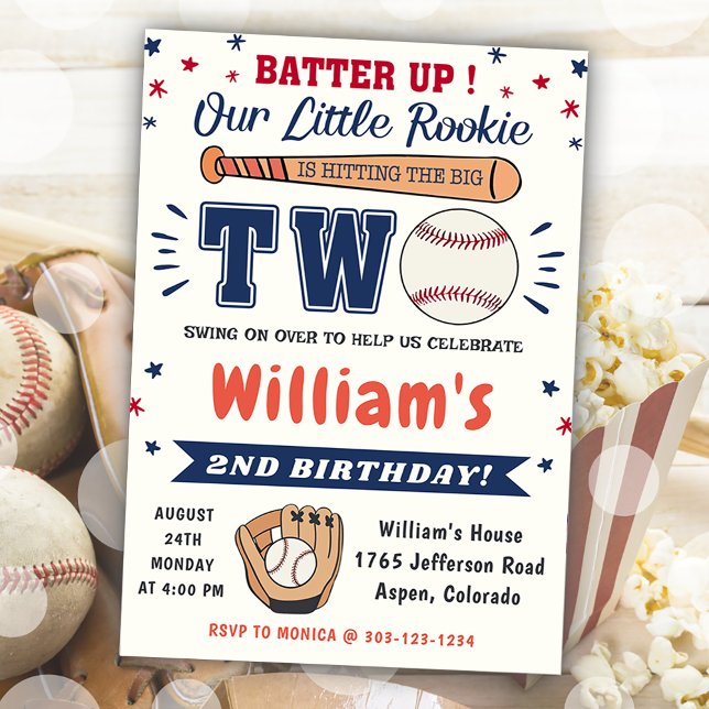 Baseball 2nd Birthday Party Batter Up Invitation (Creator Uploaded)