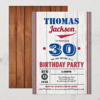 Baseball 30th birthday invitation. Adult man, kid Invitation