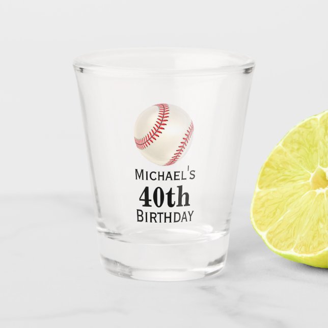 Baseball 40th Birthday Party Favor Shot Glass (Front)