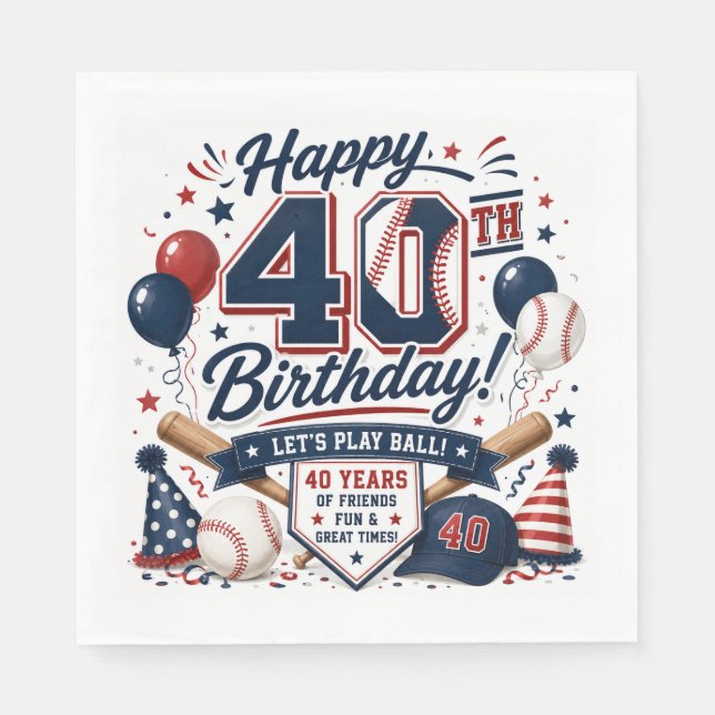 Baseball 40th Birthday Party  Napkins (Front)