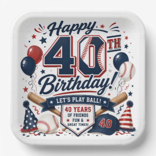 Baseball 40th Birthday Party Paper Plates
