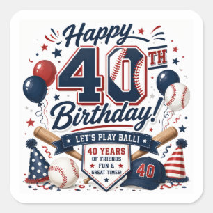 Baseball 40th Birthday Party Square Sticker