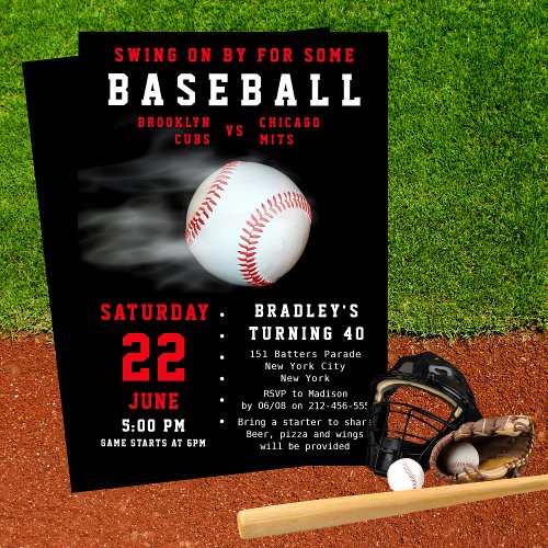 Baseball 40th Birthday Sports Party Invitation