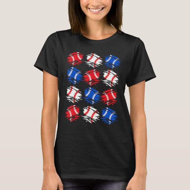 Baseball 4th July USA Flag Retro Baseball Ball Gra T-Shirt (Front)