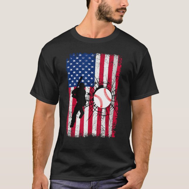 Baseball 4th Of July American Flag Patriotic Baseb T-Shirt (Front)