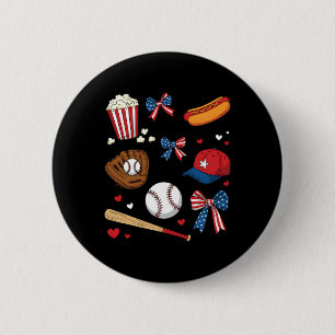 Baseball 4th Of July Coquette Bow Women Girls Base Button