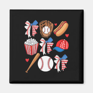 Baseball 4th Of July Coquette Bow Women Girls Base Magnet