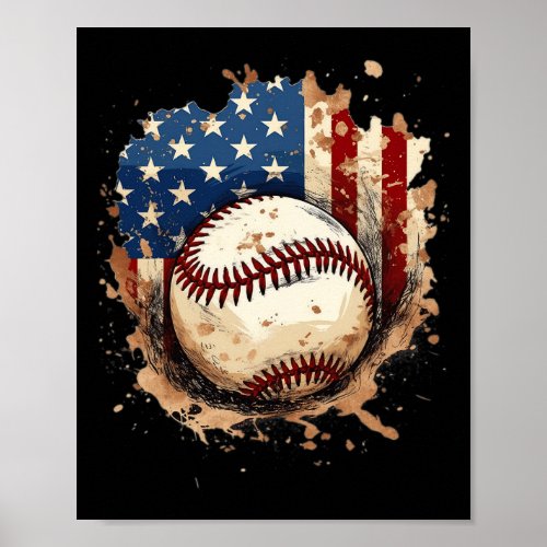 Baseball 4th Of July Men Usa American Flag Boys 1  Poster