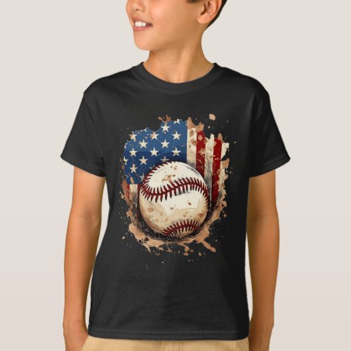 Baseball 4th Of July Men Usa American Flag Boys 1  T_Shirt