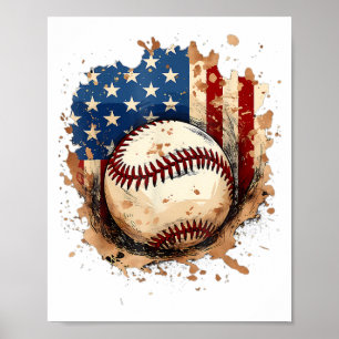 Baseball 4th Of July Men USA American Flag Boys Pa Poster