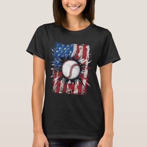 Baseball 4th Of July Men Usa American Flag Boys  T_Shirt