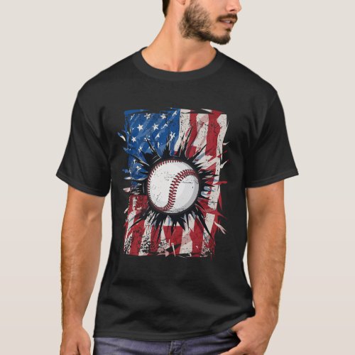 Baseball 4th Of July Men Usa American Flag Boys  T_Shirt