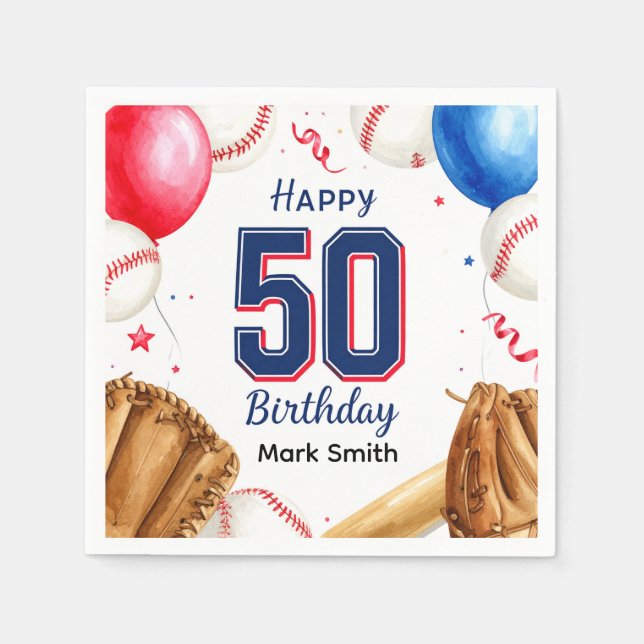 Baseball 50th Birthday  Napkins (Front)