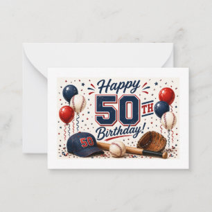Baseball 50th Birthday Note Card