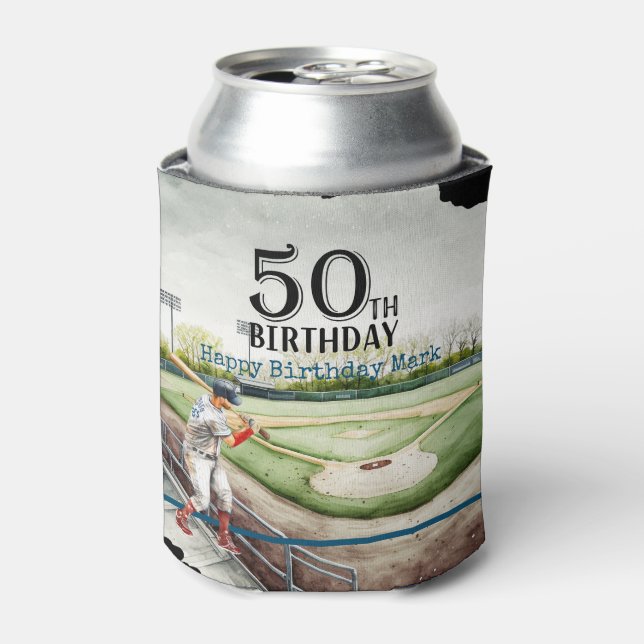 Baseball 50th Birthday Party  Can Cooler (Can Front)