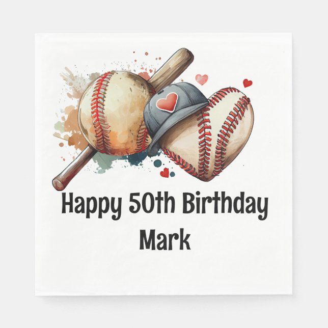 Baseball  50th Birthday Party  Napkins (Front)