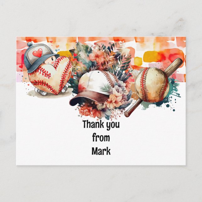 Baseball  50th Birthday Party thank you  Postcard (Front)