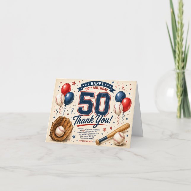 Baseball 50th Birthday Thank you  (Front)