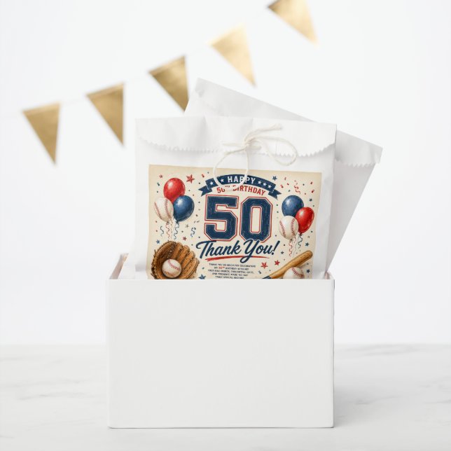 Baseball 50th Birthday Thank you  Favor Bag (Party)