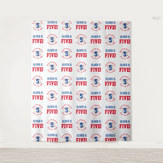 Baseball 5th Birthday Boys | Step Repeat Backdrop (Front)