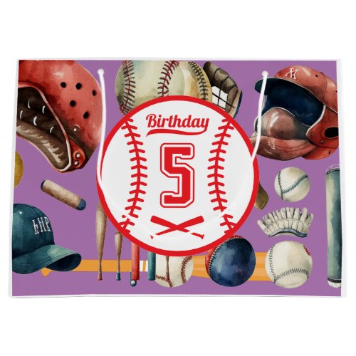 Baseball  5th Birthday  Large Gift Bag
