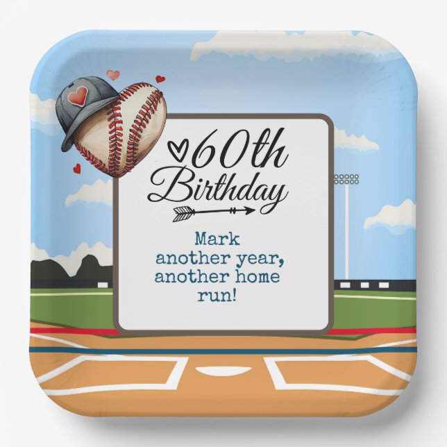 Baseball 60h Birthday  Paper Plates (Front)