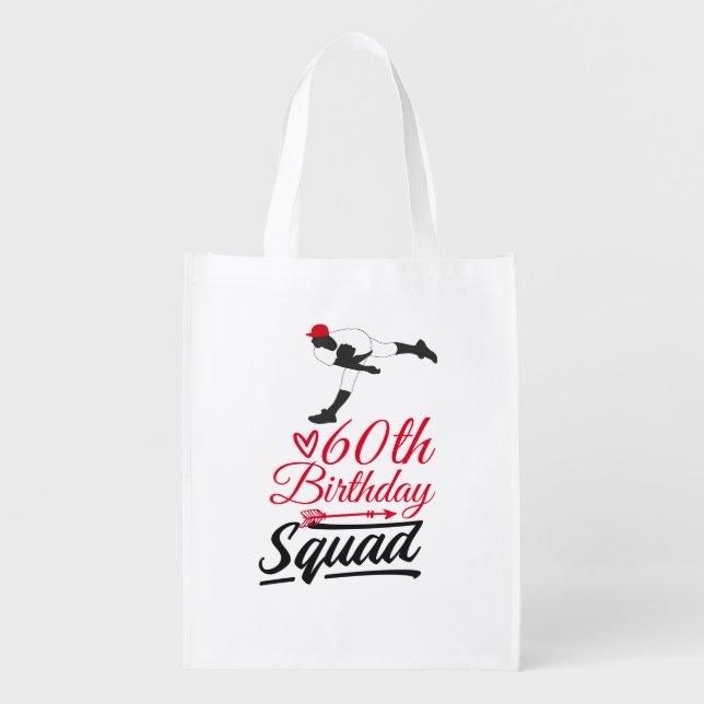 Baseball 60th Birthday Squad Grocery Bag (Front)