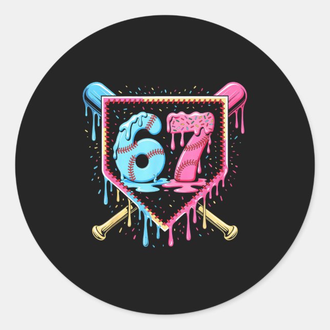 Baseball 67 Ice Cream Drip Funny Six Seven Meme Bo Classic Round Sticker (Front)