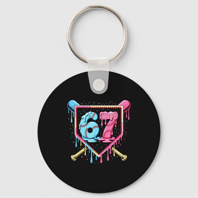 Baseball 67 Ice Cream Drip Funny Six Seven Meme Bo Keychain (Front)