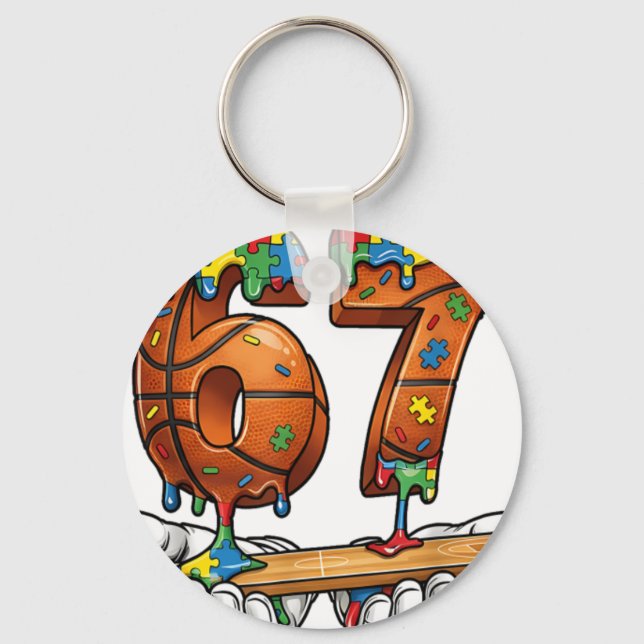Baseball 67 Puzzle Drip Six Seven Meme Boys Autism Keychain (Front)