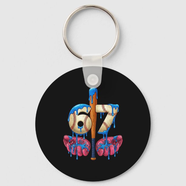 Baseball 67 Six Seven Funny Gen Alpha Meme Drip  Keychain (Front)