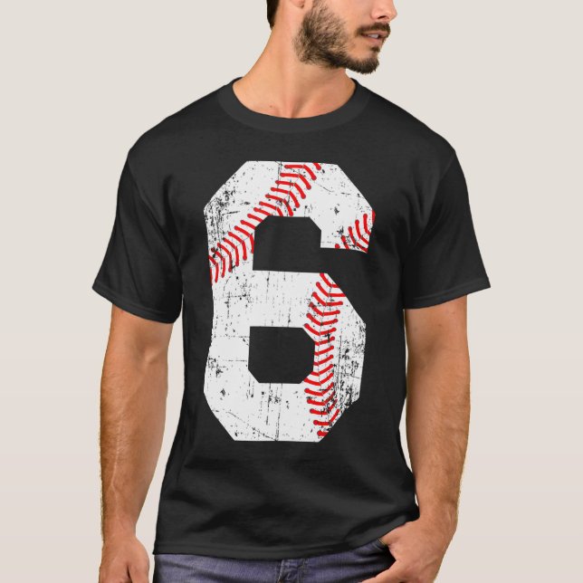 Baseball 6 Jersey Number         T-Shirt (Front)