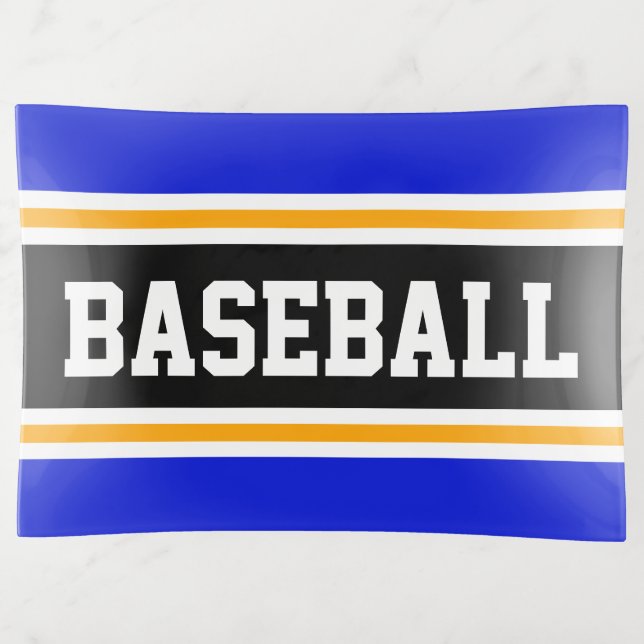 BASEBALL 70s Royal Blue Black Orange Stripes Trinket Tray (Front)
