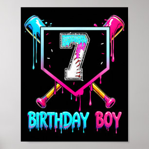 Baseball 7 Year Old Bday Boy Ice Cream Drip 7th Bi Poster