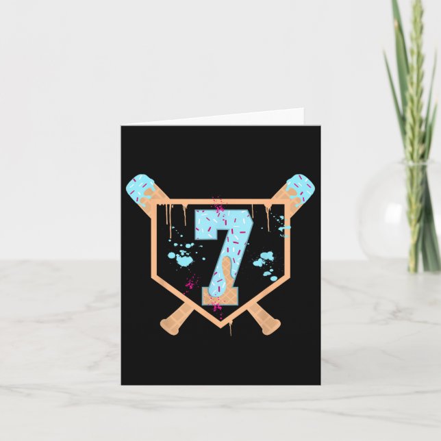 Baseball 7 Year Old Ice Cream Drip 7th Birthday Bo Card (Front)