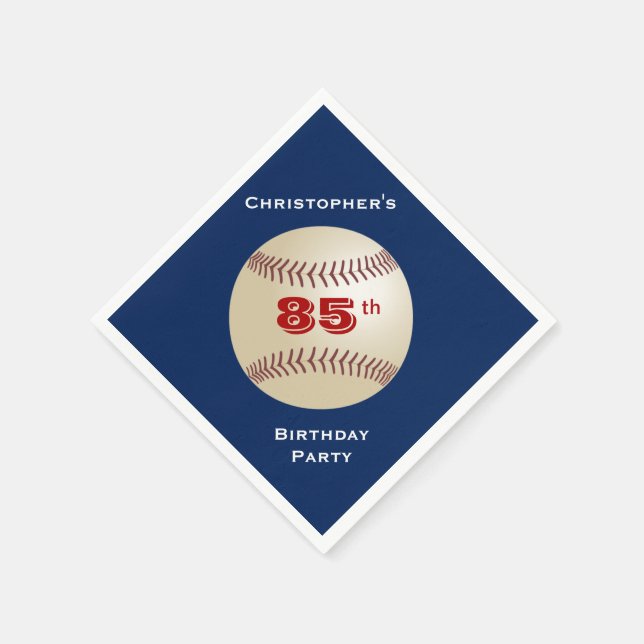 Baseball 85th Birthday Party, Name, Blue Paper Napkins (Corner)