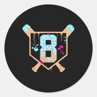 Baseball 8 Year Old Ice Cream Drip 8th Birthday Bo Classic Round Sticker