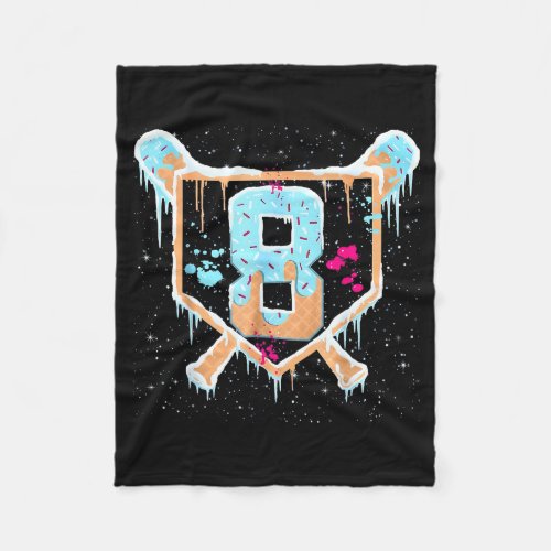 Baseball 8 Year Old Ice Cream Drip 8th Birthday Bo Fleece Blanket